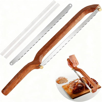 Bread Knife for Homemade Bread Sourdough, Serrated Bread Slicer & Bread Bow Knife with Ergonomic Grip for Easy, Clean & Even Slicing