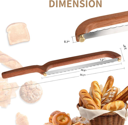 Bread Knife for Homemade Bread Sourdough, Serrated Bread Slicer & Bread Bow Knife with Ergonomic Grip for Easy, Clean & Even Slicing