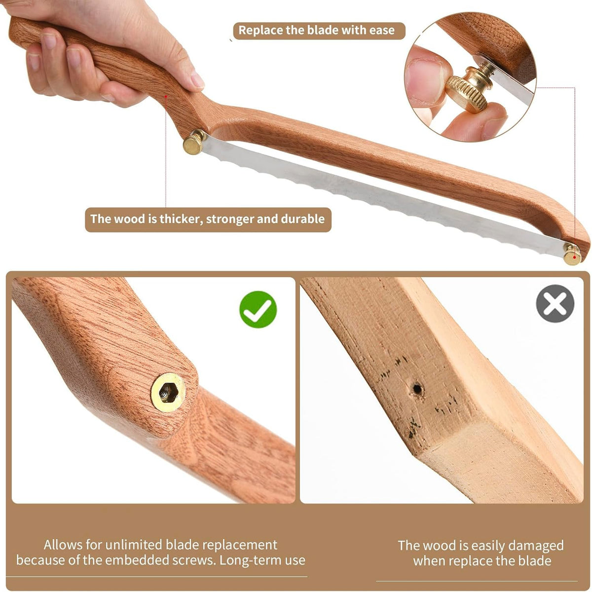 Bread Knife for Homemade Bread Sourdough, Serrated Bread Slicer & Bread Bow Knife with Ergonomic Grip for Easy, Clean & Even Slicing