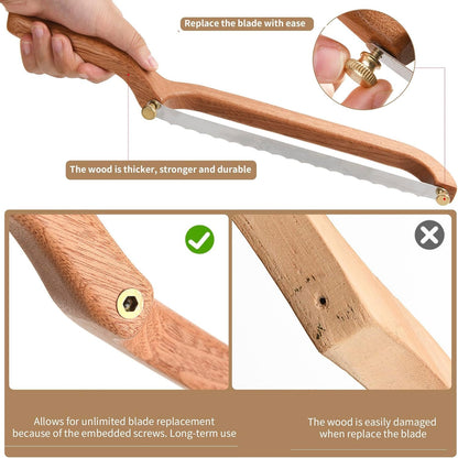Bread Knife for Homemade Bread Sourdough, Serrated Bread Slicer & Bread Bow Knife with Ergonomic Grip for Easy, Clean & Even Slicing