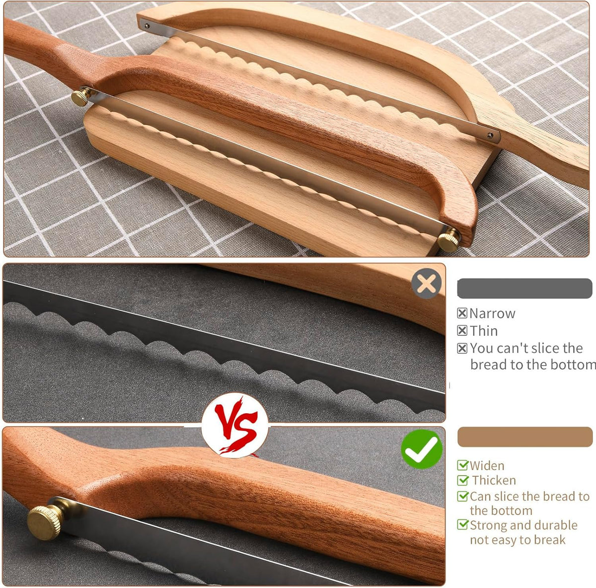 Bread Knife for Homemade Bread Sourdough, Serrated Bread Slicer & Bread Bow Knife with Ergonomic Grip for Easy, Clean & Even Slicing