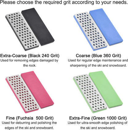 70mm Extra-Fine/Fine/Coarse Ski Snowboard Diamond Stone, 3 Pack Ski Edge Sharpener Diamond Edge Files Snowboard Whetstone, Green/Fuchsia/Blue