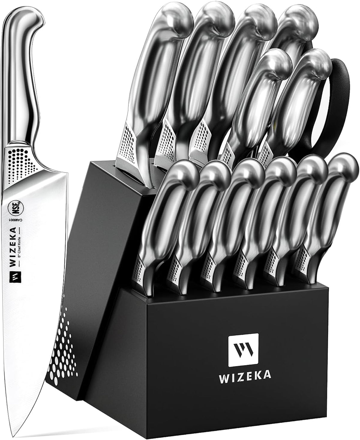 15PCS Kitchen Knife Set with Block and Sharpener, Ultra Sharp | High Carbon Stainless Steel, Precise Cutting, Suitable for Both Beginners and Professional Chefs, Ideal Gift Option