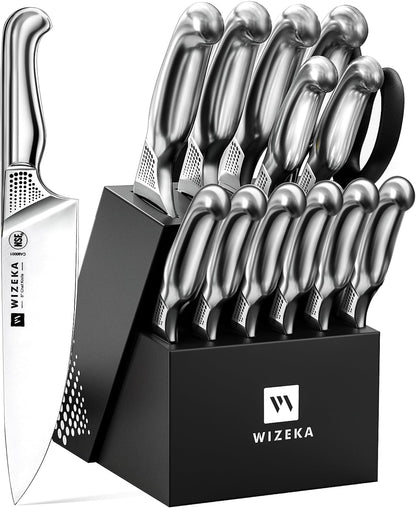 15PCS Kitchen Knife Set with Block and Sharpener, Ultra Sharp | High Carbon Stainless Steel, Precise Cutting, Suitable for Both Beginners and Professional Chefs, Ideal Gift Option