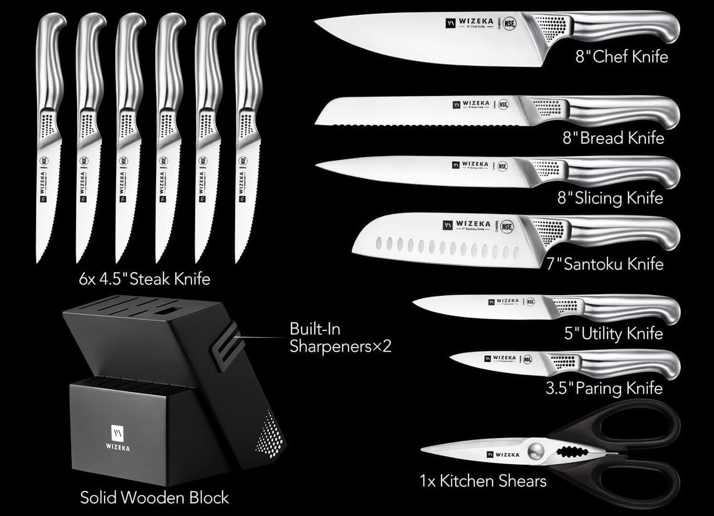 15PCS Kitchen Knife Set with Block and Sharpener, Ultra Sharp | High Carbon Stainless Steel, Precise Cutting, Suitable for Both Beginners and Professional Chefs, Ideal Gift Option