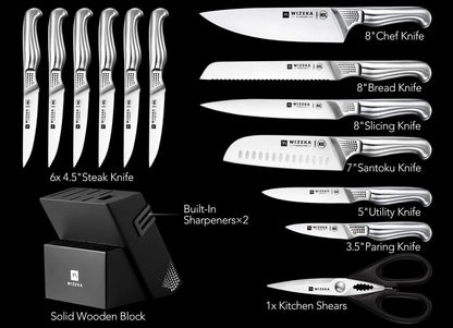 15PCS Kitchen Knife Set with Block and Sharpener, Ultra Sharp | High Carbon Stainless Steel, Precise Cutting, Suitable for Both Beginners and Professional Chefs, Ideal Gift Option