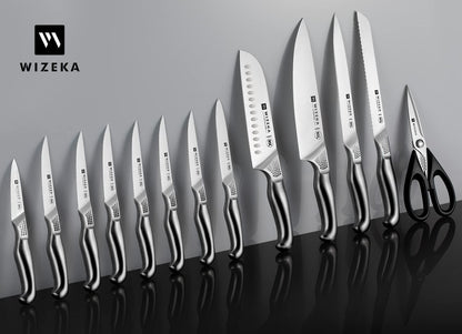 15PCS Kitchen Knife Set with Block and Sharpener, Ultra Sharp | High Carbon Stainless Steel, Precise Cutting, Suitable for Both Beginners and Professional Chefs, Ideal Gift Option