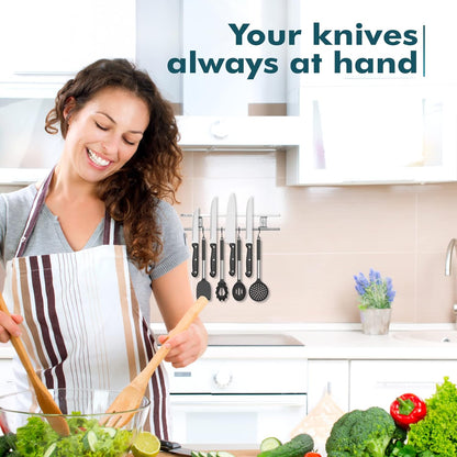 Magnetic Knife Holder for Wall - Stainless Steel Knife Magnetic Strip 12 Inch - Wall Knife Magnet Bar Rack With Hooks