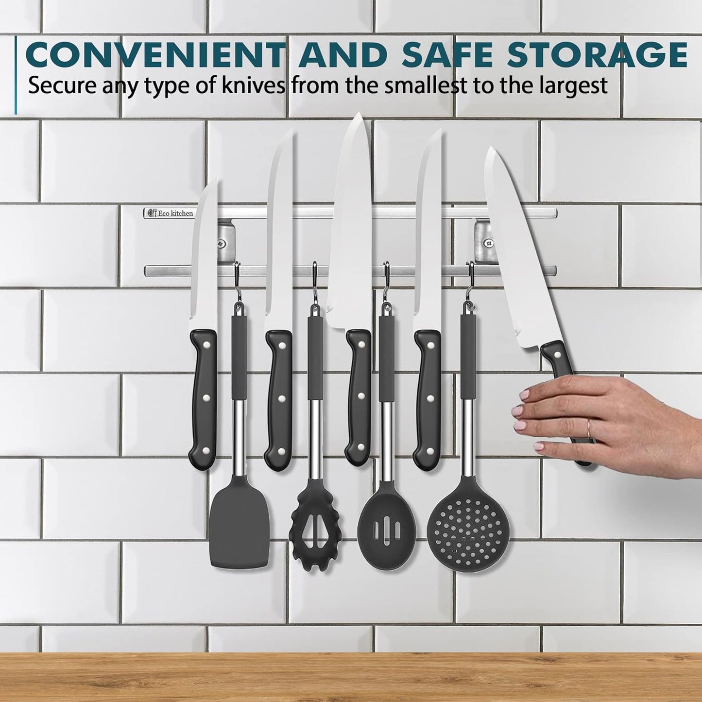 Magnetic Knife Holder for Wall - Stainless Steel Knife Magnetic Strip 12 Inch - Wall Knife Magnet Bar Rack With Hooks