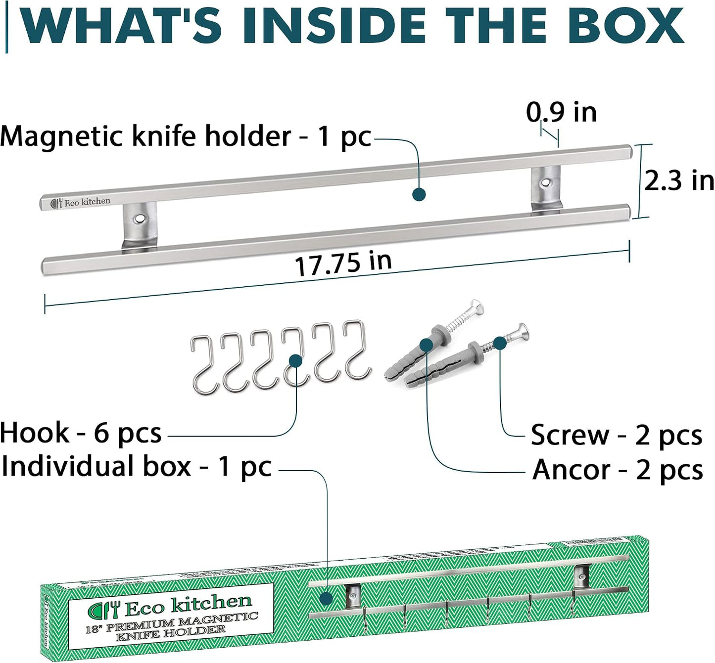 Magnetic Knife Holder for Wall - Stainless Steel Knife Magnetic Strip 12 Inch - Wall Knife Magnet Bar Rack With Hooks