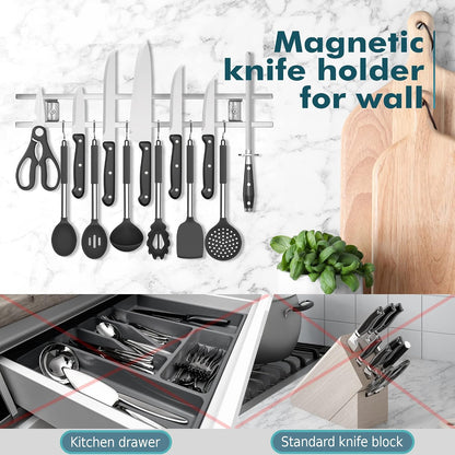 Magnetic Knife Holder for Wall - Stainless Steel Knife Magnetic Strip 12 Inch - Wall Knife Magnet Bar Rack With Hooks