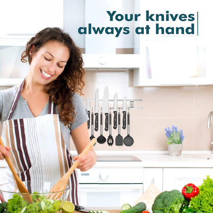 Magnetic Knife Holder for Wall - Stainless Steel Knife Magnetic Strip 12 Inch - Wall Knife Magnet Bar Rack With Hooks