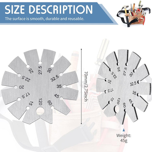 2 Piece Stainless Steel Bevel Axe Angle Finder - Round Shape Knife Blade Angle Gauge 15-120 Degrees