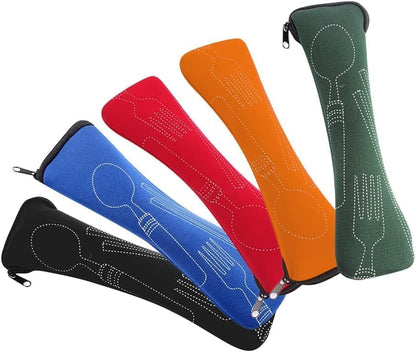 Blue Portable Tableware Bag Outdoor Travel Camping Cutlery Pouch Storage Bag Flatware Tableware Dinnerware Carrying Case for Knife, Fork, Spoon, Tea Spoon, Chopsticks, Bottle Opener, Straws