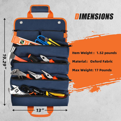 Tool Bag Roll Up, Heavy Duty Portable Soft Tool Storage Gifts for Men | Foldable Empty Rollup Organizer with Small Pockets, Rollable Toolbag, Gifts for Him Dad Men Mechanic Welding, Green