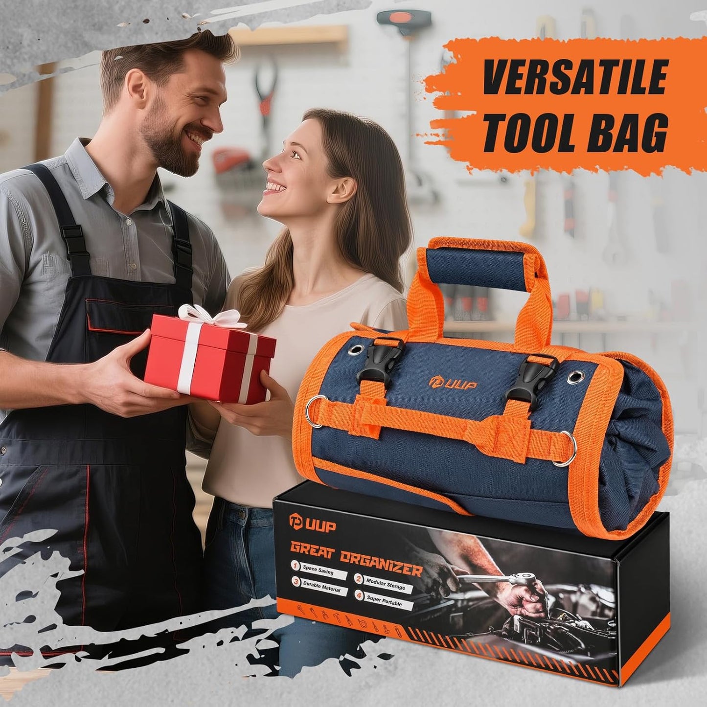 Tool Bag Roll Up, Heavy Duty Portable Soft Tool Storage Gifts for Men | Foldable Empty Rollup Organizer with Small Pockets, Rollable Toolbag, Gifts for Him Dad Men Mechanic Welding, Green