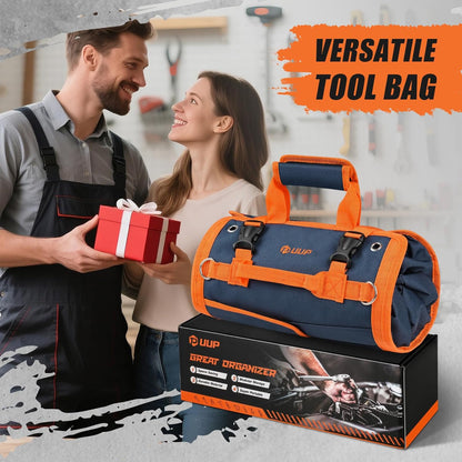 Tool Bag Roll Up, Heavy Duty Portable Soft Tool Storage Gifts for Men | Foldable Empty Rollup Organizer with Small Pockets, Rollable Toolbag, Gifts for Him Dad Men Mechanic Welding, Green