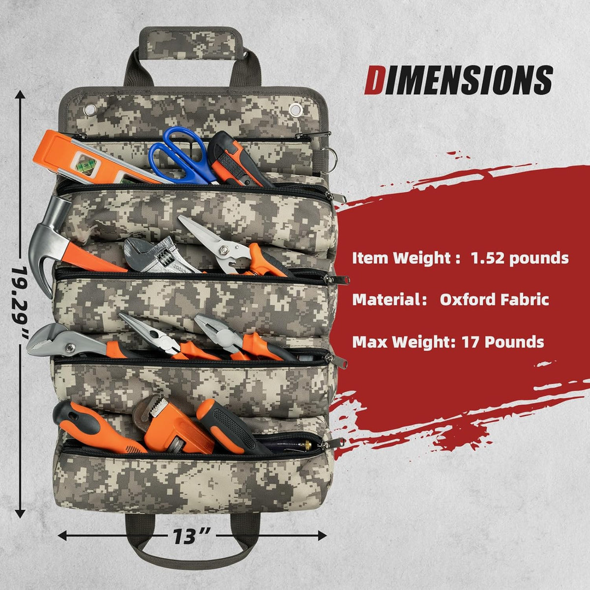 Tool Bag Roll Up, Heavy Duty Portable Soft Tool Storage Gifts for Men | Foldable Empty Rollup Organizer with Small Pockets, Rollable Toolbag, Gifts for Him Dad Men Mechanic Welding, Green