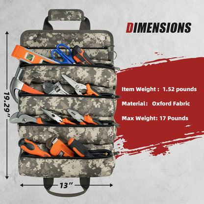 Tool Bag Roll Up, Heavy Duty Portable Soft Tool Storage Gifts for Men | Foldable Empty Rollup Organizer with Small Pockets, Rollable Toolbag, Gifts for Him Dad Men Mechanic Welding, Green