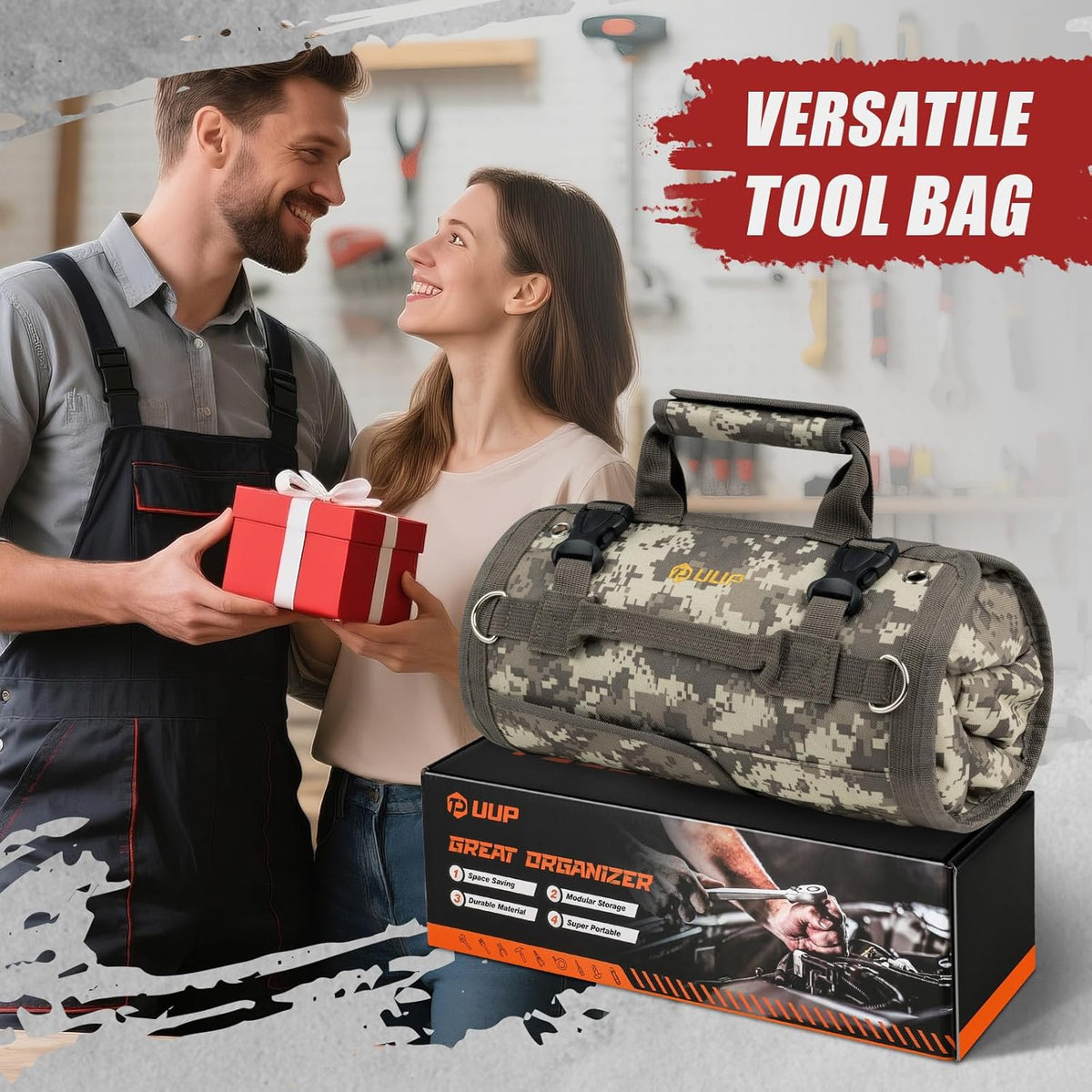 Tool Bag Roll Up, Heavy Duty Portable Soft Tool Storage Gifts for Men | Foldable Empty Rollup Organizer with Small Pockets, Rollable Toolbag, Gifts for Him Dad Men Mechanic Welding, Green