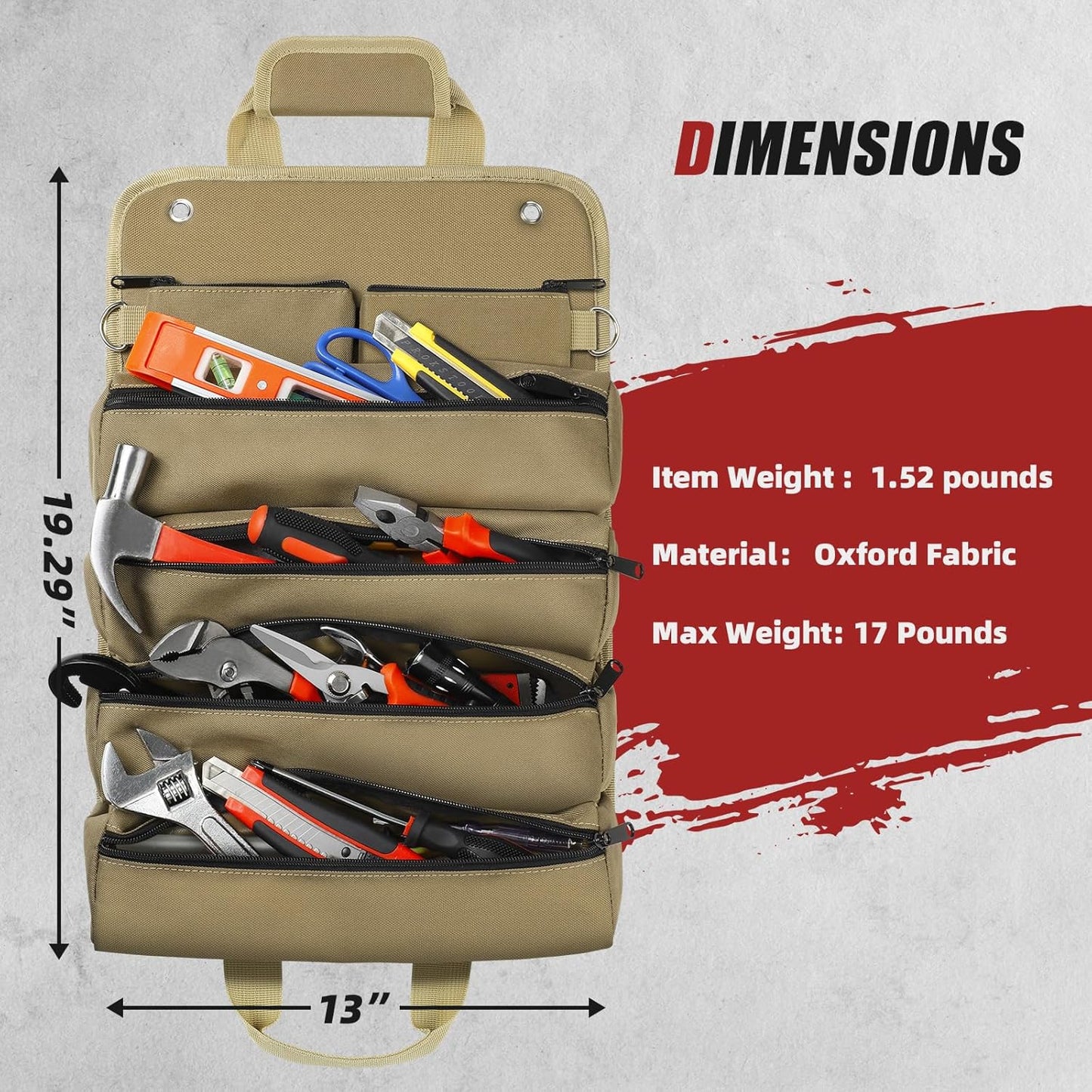Tool Bag Roll Up, Heavy Duty Portable Soft Tool Storage Gifts for Men | Foldable Empty Rollup Organizer with Small Pockets, Rollable Toolbag, Gifts for Him Dad Men Mechanic Welding, Green