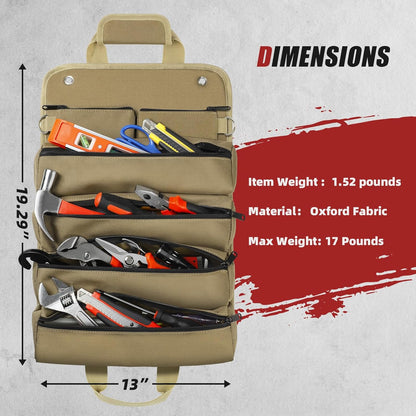 Tool Bag Roll Up, Heavy Duty Portable Soft Tool Storage Gifts for Men | Foldable Empty Rollup Organizer with Small Pockets, Rollable Toolbag, Gifts for Him Dad Men Mechanic Welding, Green