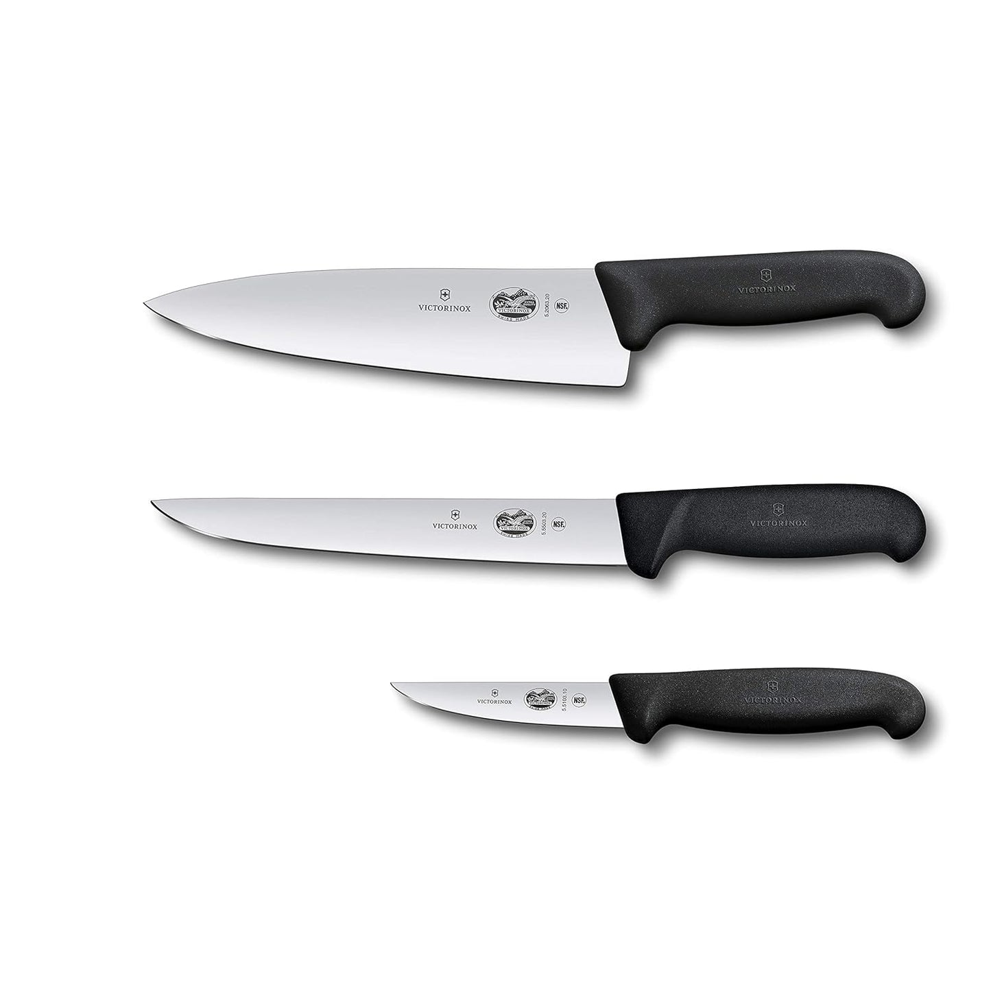 Fibrox 3 Piece Chef's Set, Includes Chef, Carving and Paring Knives, Black