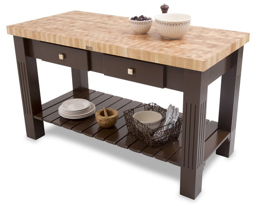 End-Grain Maple Grazzi Table - 60" x 28" x 2.25" Butcher Block Top, Gray Stained Base