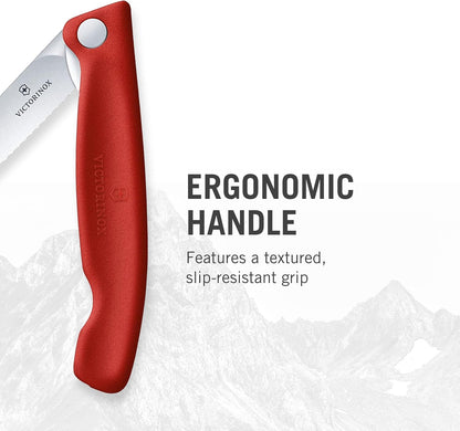 Swiss Classic Foldable Paring Knife, Wavy Edge Red 4.3 in