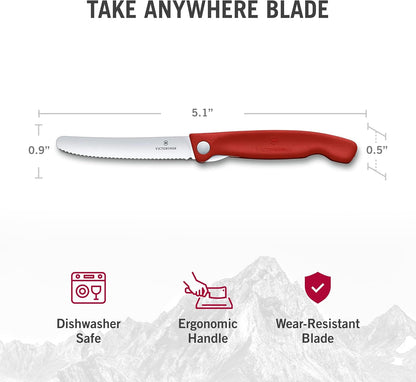 Swiss Classic Foldable Paring Knife, Wavy Edge Red 4.3 in
