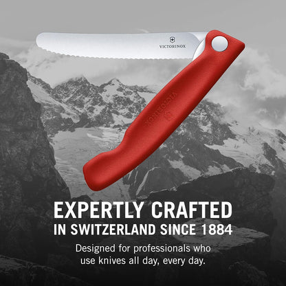 Swiss Classic Foldable Paring Knife, Wavy Edge Red 4.3 in