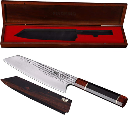 Prestige Series 9 Inch Kiritsuke Chef Knife, Japanese VG10 Damascus Steel, Double Bevel Blade with Walnut Saya, Ebony Octagonal Handle & Wooden Gift Box