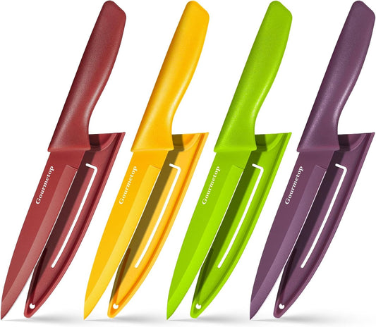 Paring Knife with Cover, Paring Knives Set of 4, 3.8" Paring Knife Set of Premium Stainless Steel, Small Kitchen Knife Set for Fruit and Vegetable, Ergonomic Knife Handles for Versatility