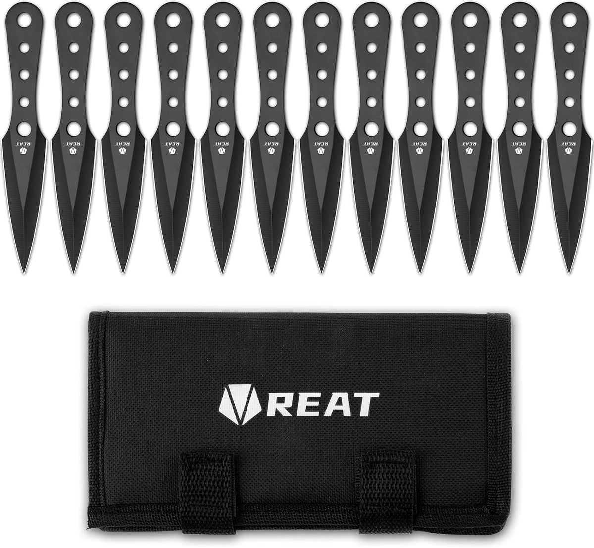 REAT Throwing Knives - 12 Piece, 6.5" 440 Stainless Steel with Full Tang Design, Includes Nylon Carrying Case for Safe Storage,Ninja Kunai Knives for Competition,Training,Recreation,Gifts for Men,Women