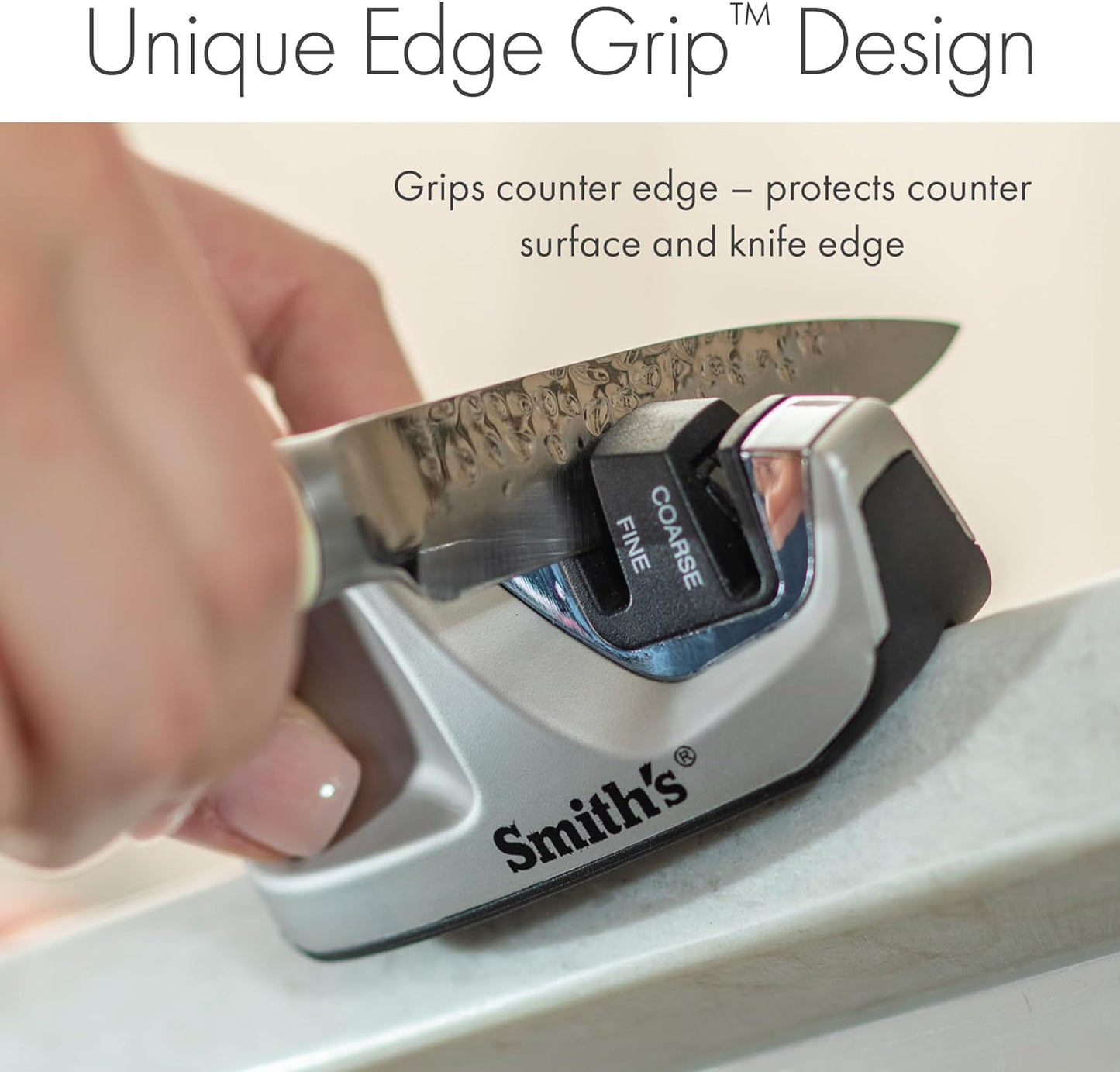 Smith's 51023 Adjustable Diamond Edge Grip Sharpener - Grey - Coarse & Fine Sharpeners - Compact - Stable Non-Slip Base – Pull Through Knife Sharpener
