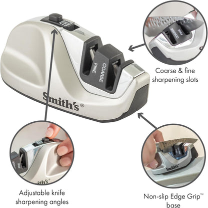 Smith's 51023 Adjustable Diamond Edge Grip Sharpener - Grey - Coarse & Fine Sharpeners - Compact - Stable Non-Slip Base – Pull Through Knife Sharpener