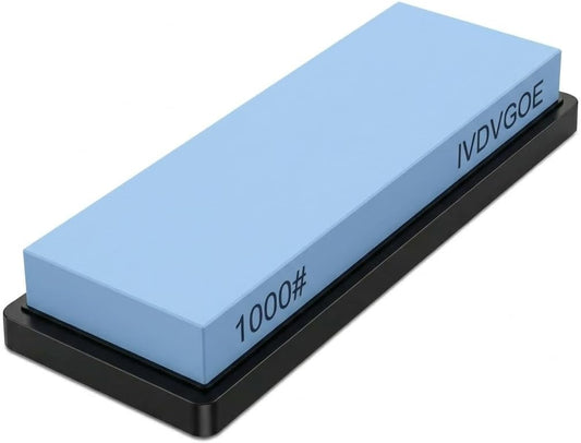 2 Non-Slip Rubber Bases Whetstone Knife Sharpener, 1000 Grit Single Water Stone, Blue Corundum (7 x 2.3 x 0.6 Inches)