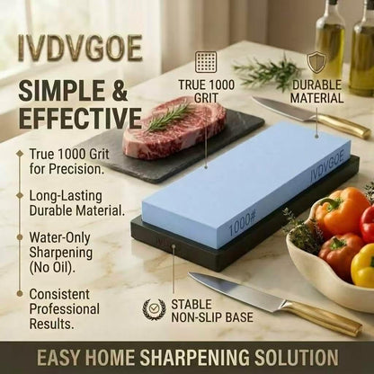 2 Non-Slip Rubber Bases Whetstone Knife Sharpener, 1000 Grit Single Water Stone, Blue Corundum (7 x 2.3 x 0.6 Inches)