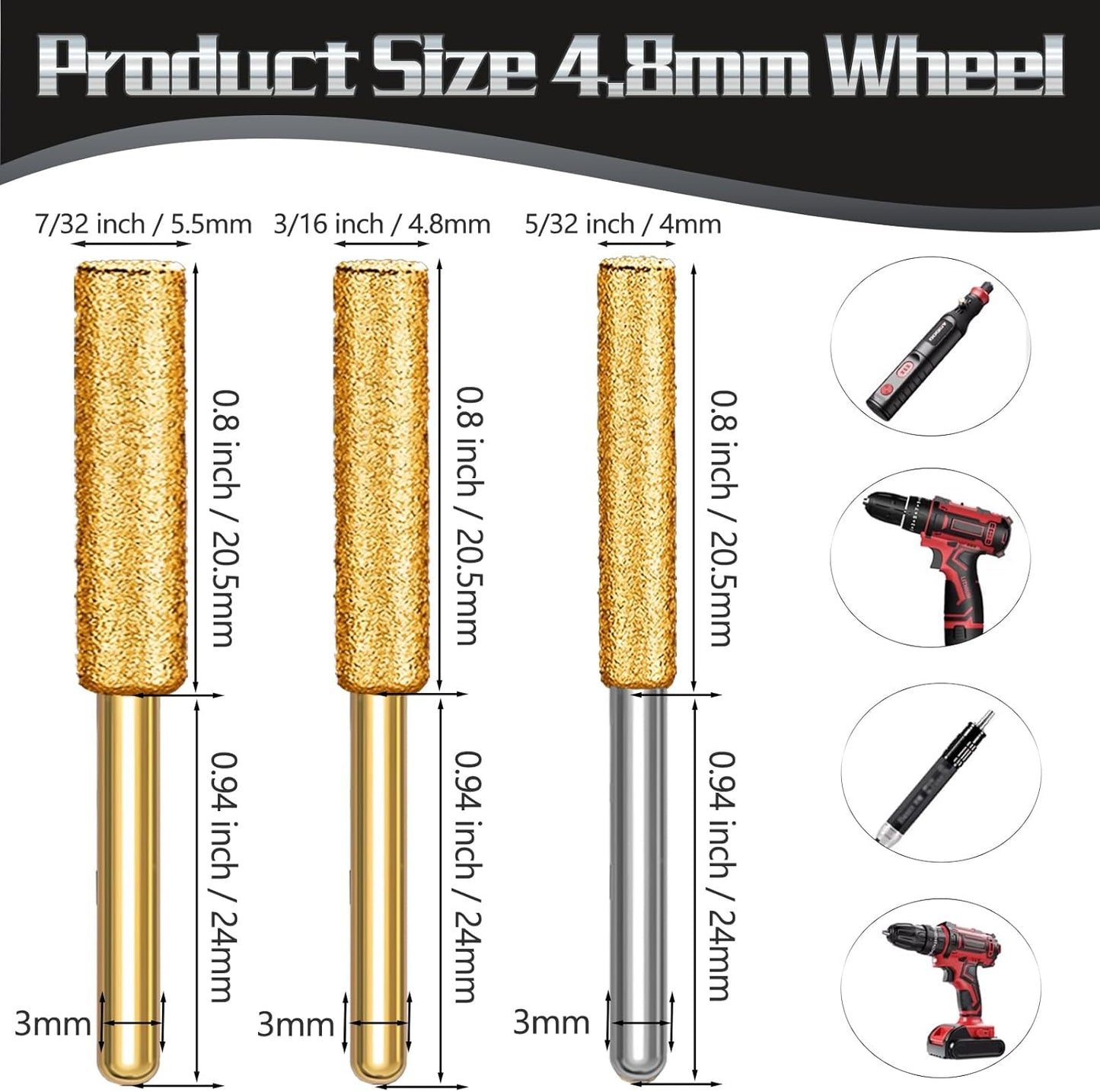 30 Pcs 5/32 Inch Chainsaw Sharpening Stones Diamond Chainsaw Sharpener Chainsaw Grinding Stone File Golden Chainsaw Accessories for Electric Diamond Sharpening Wheel, 4.0mm