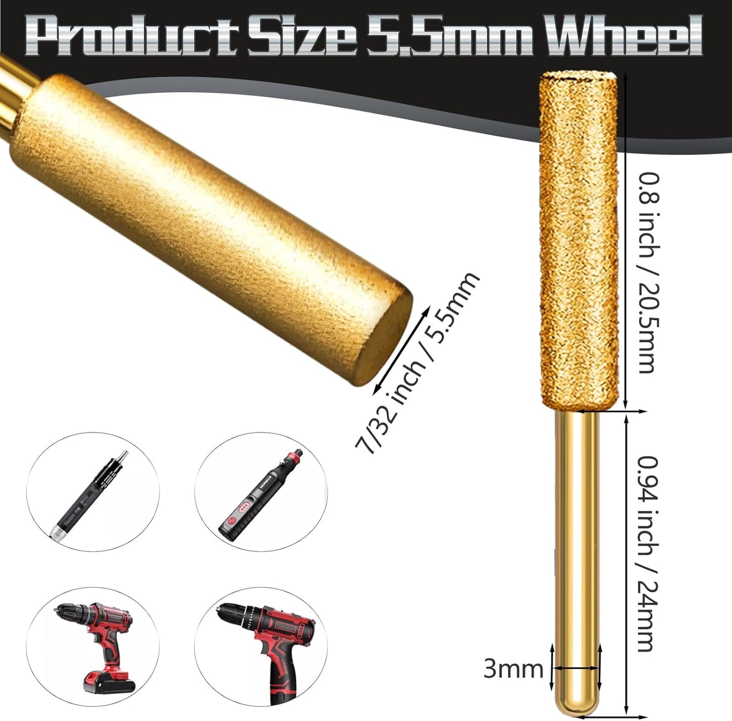 30 Pcs 5/32 Inch Chainsaw Sharpening Stones Diamond Chainsaw Sharpener Chainsaw Grinding Stone File Golden Chainsaw Accessories for Electric Diamond Sharpening Wheel, 4.0mm