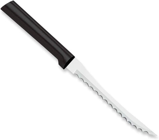 Tomato Slicer Knife (W226), Black Handle, Pack of 2 | 5" Stainless Steel Serrated Blade, Black Resin Handle