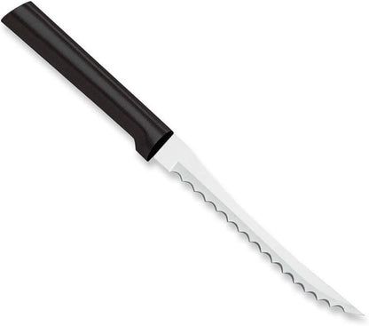 Tomato Slicer Knife (W226), Black Handle, Pack of 2 | 5" Stainless Steel Serrated Blade, Black Resin Handle