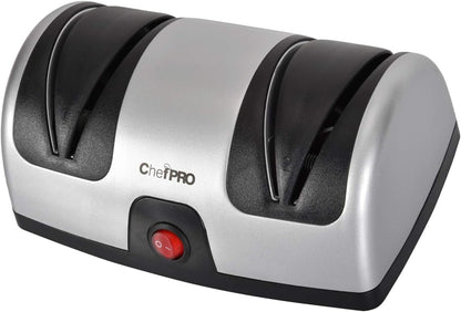 ELECTRIC KITCHEN KNIFE SHARPENER AND POLISHING SYSTEM , 2-Stage Sharpening, Compact And Easy-to-Use Design, Suction Cup Bottom and Easy Cleaning, Black-Silver