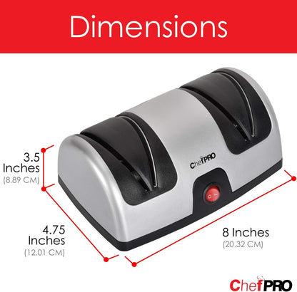 ELECTRIC KITCHEN KNIFE SHARPENER AND POLISHING SYSTEM , 2-Stage Sharpening, Compact And Easy-to-Use Design, Suction Cup Bottom and Easy Cleaning, Black-Silver