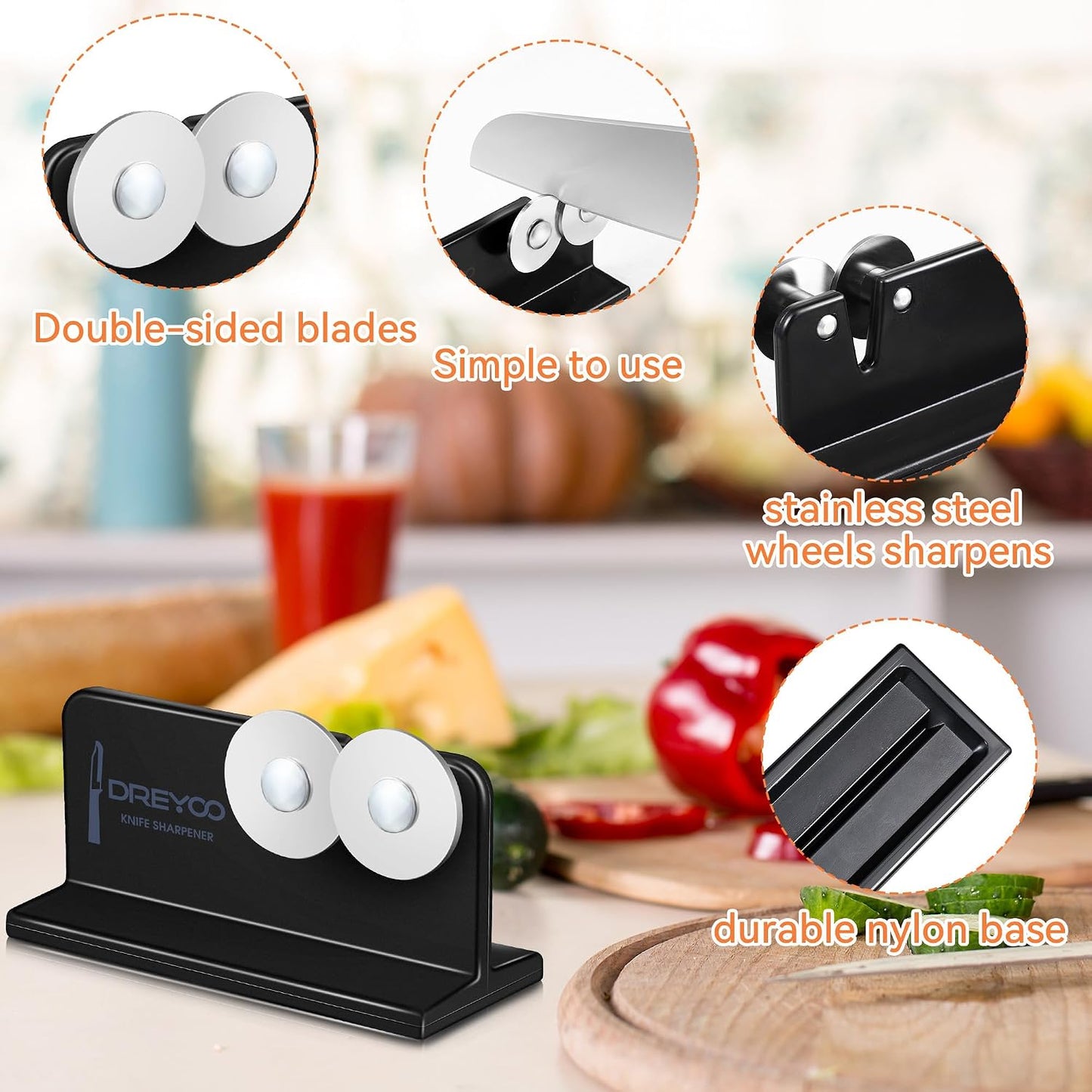 Cutlery Pointed Edge Knife Sharpener, Double Sided Stainless Steel Wheels Cutlery Knife Sharpener, Broadhead Knife Sharpeners for Kitchen Knives, Pocket Knives, Blade, Camping Use