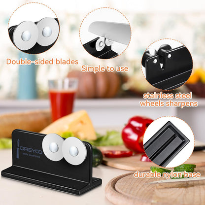 Cutlery Pointed Edge Knife Sharpener, Double Sided Stainless Steel Wheels Cutlery Knife Sharpener, Broadhead Knife Sharpeners for Kitchen Knives, Pocket Knives, Blade, Camping Use