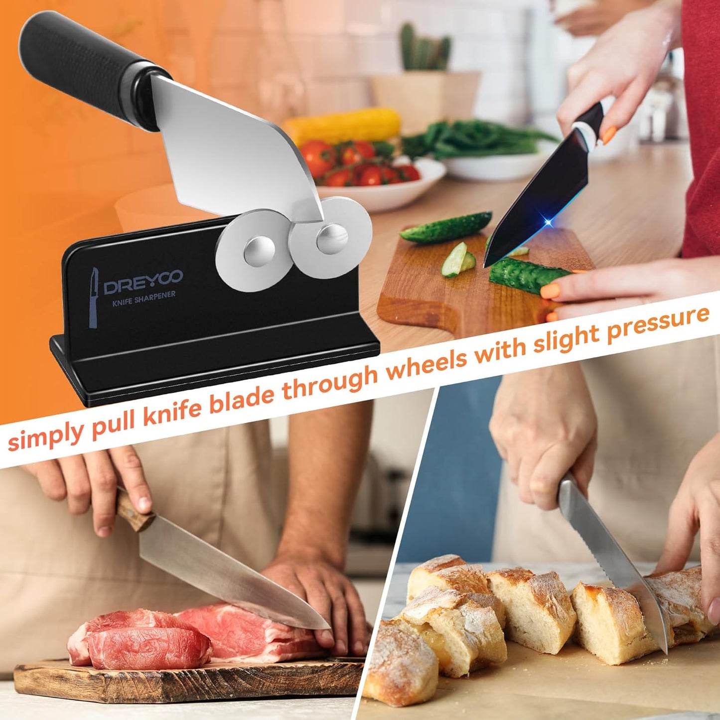 Cutlery Pointed Edge Knife Sharpener, Double Sided Stainless Steel Wheels Cutlery Knife Sharpener, Broadhead Knife Sharpeners for Kitchen Knives, Pocket Knives, Blade, Camping Use