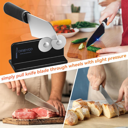 Cutlery Pointed Edge Knife Sharpener, Double Sided Stainless Steel Wheels Cutlery Knife Sharpener, Broadhead Knife Sharpeners for Kitchen Knives, Pocket Knives, Blade, Camping Use