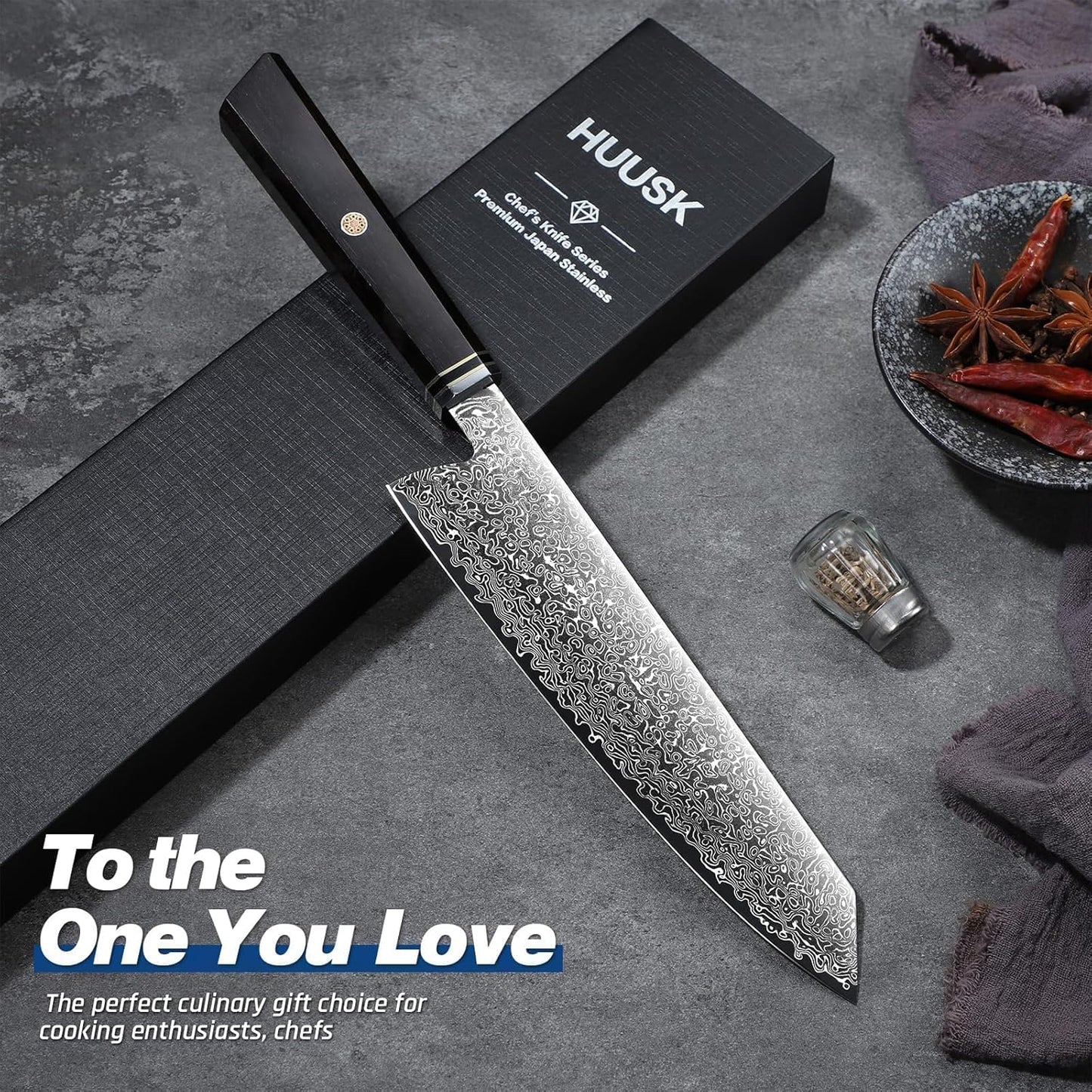 Huusk Damascus Chef Knife 8 inch - Japanese Knives with Wooden Handle | Razor Sharp Hand Forged Cooking Knife for Home Use, VG10 High-carbon Steel, Birthday Gifts for Women
