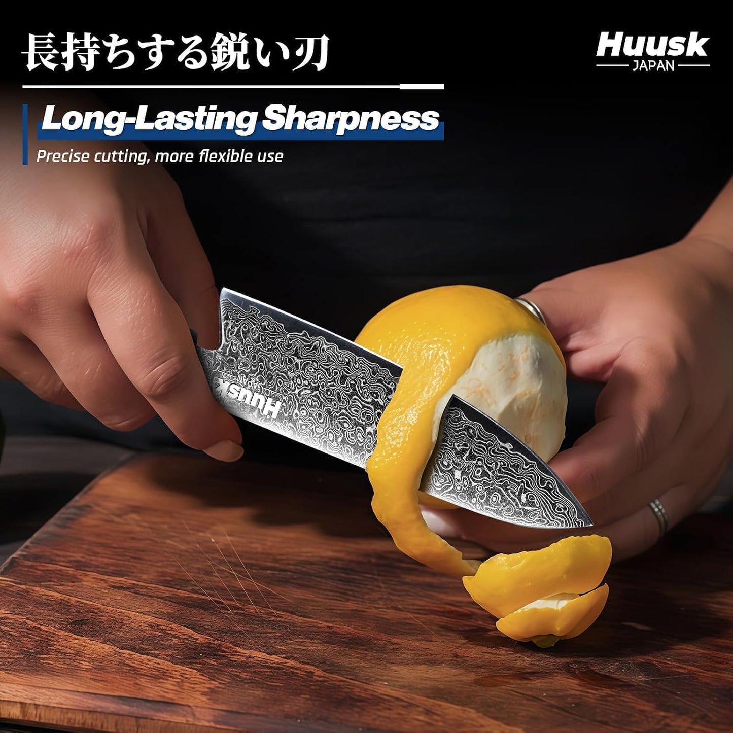 Huusk Damascus Chef Knife 8 inch - Japanese Knives with Wooden Handle | Razor Sharp Hand Forged Cooking Knife for Home Use, VG10 High-carbon Steel, Birthday Gifts for Women